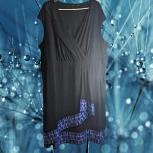 Apt. 9 3XL sleeveless black & blue Faux wrap dress Polyester blend stretch dress